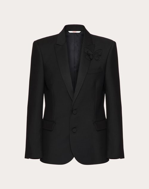 Valentino Single-breasted Mohair Wool Jacket With Embroidered Butterfly In Black