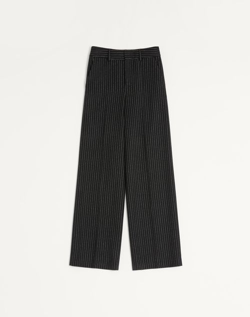 Valentino Pinstripe Trousers In Wool And Silk In Black