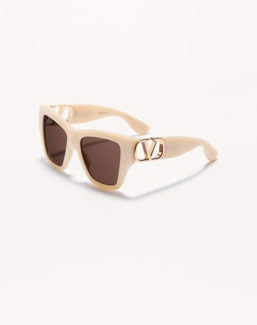 Valentino - Rectangular Acetate Sunglasses - Ivory/brown - Woman - Eyewear