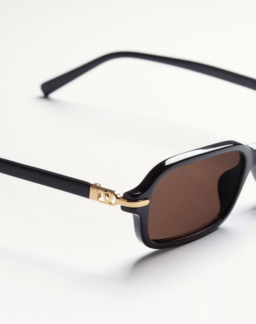 Valentino - Rectangular Acetate Eyewear - Black/grey - Unisex - Eyewear