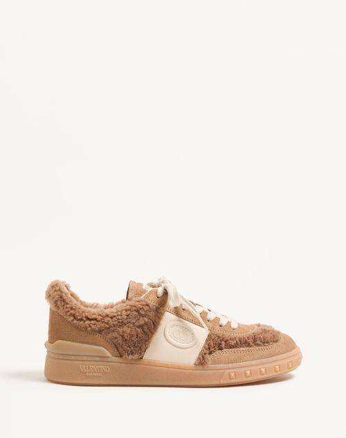 Valentino Garavani Upvillage Trainer In Wool And Crust Leather Woman Camel/glace 40.5 In Brown