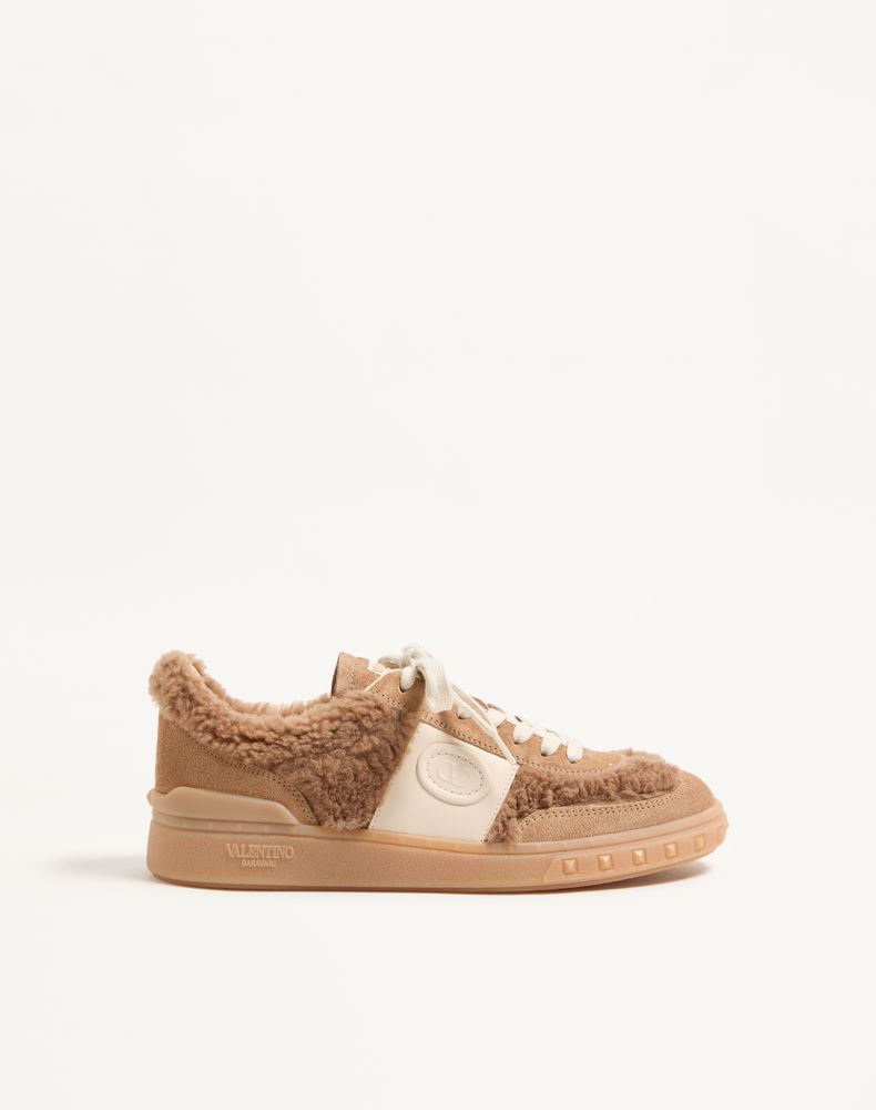 Valentino Garavani Women's Camel/Glace Upvillage Trainer In Wool And Crust Leather Woman 41