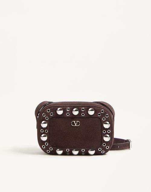 Valentino Garavani Dome-shaped Crossbody Bag With Metallic Eyelets And Adjustable Strap In Brown