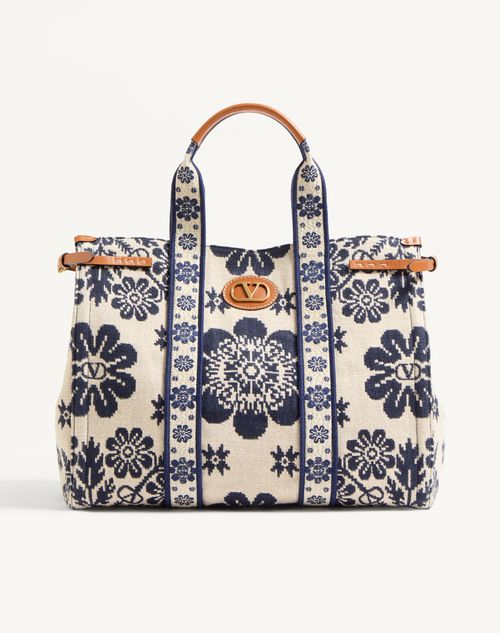 VALENTINO GARAVANI VALENTINO GARAVANI VALENTINO GARAVANI ANTIBES JACQUARD HANDBAG WOMAN IVORY/NAVY/NATURAL UNI