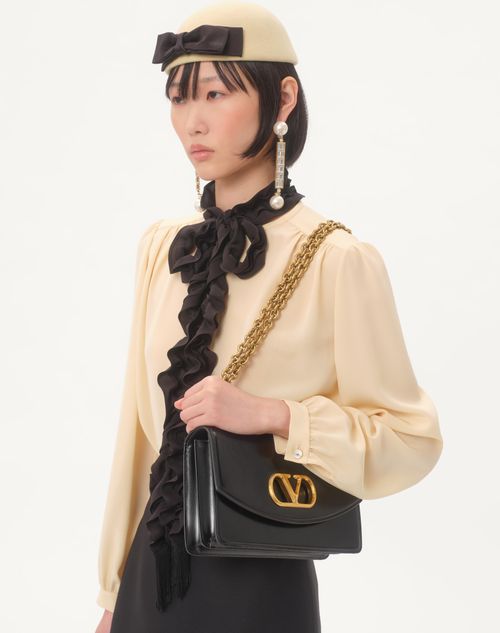 Valentino - Crepe De Chine Shirt - Birch/black - Woman - Shirts And Tops