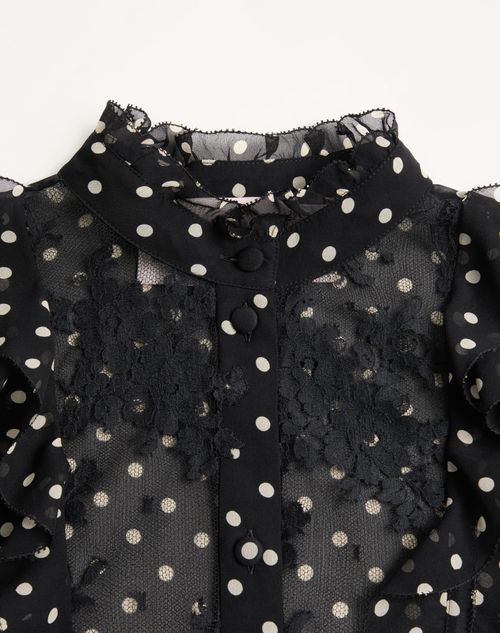 Valentino - Georgette Shirt In Plusdepois Print - Black/birch - Woman - Shirts And Tops
