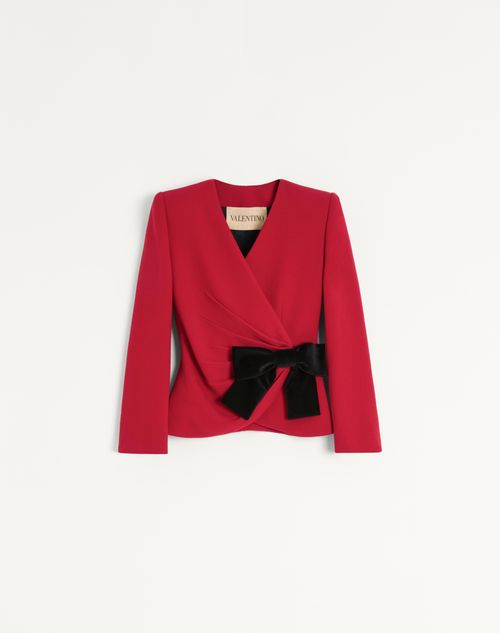 Valentino - Wool Crepe Jacket With Contrasting Bow - Paris/black - Woman - Jackets And Blazers