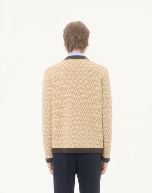 Valentino - Cardigan In Lana Con Motivo Toute La V - Beige/crema - Uomo - Maglieria