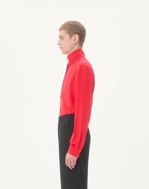 Valentino - Valentino Crepe De Chine Silk Shirt With Scarf Collar - Red - Man - Shirts