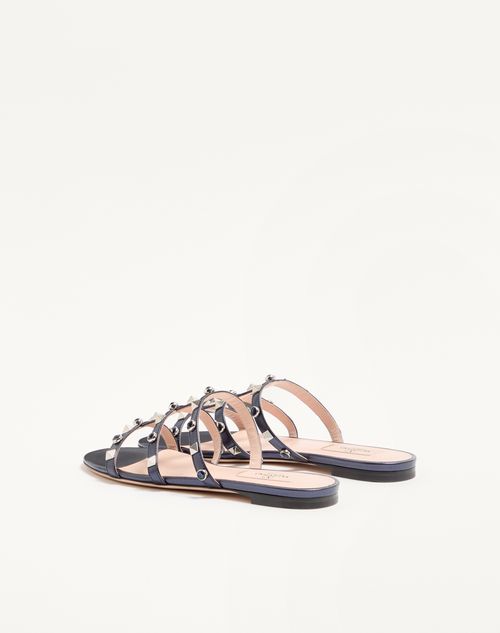 Valentino Garavani - Rockstud Slide Sandal In Laminated Nappa With Cabochon - Navy - Woman - Slides And Thongs