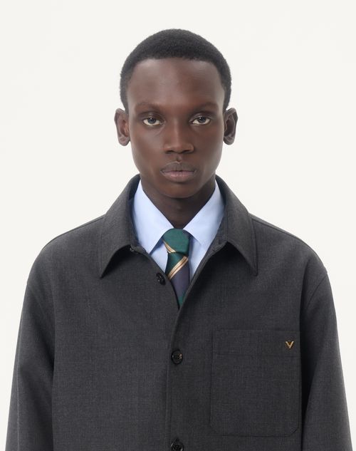 Valentino - Giacca Camicia Valentino In Gabardina Di Nylon Con Vgold - Grigio Scuro - Uomo - Giacche E Piumini