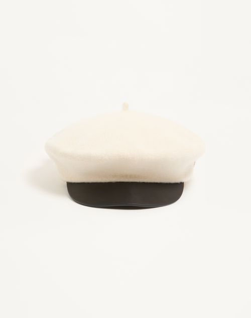 Valentino Garavani - Valentino Garavani Vlogo Signature Wool Beanie With Leather Visor - Ivory - Woman - Hats And Gloves