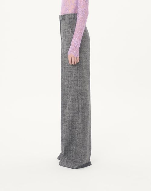 Valentino - Wool Mouliné Trousers - White/ Black - Woman - Pants And Shorts