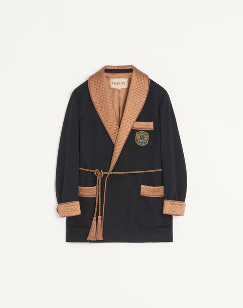 Valentino - Valentino Belted Jacket In Wool And Cashmere Cloth With Embroidered Valentino Patch - Black - Man - Outerwear