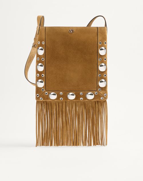 Valentino Garavani - Valentino Garavani Nellcôte Suede Shoulder Bag With Fringes - Beige - Woman - Shoulder Bags