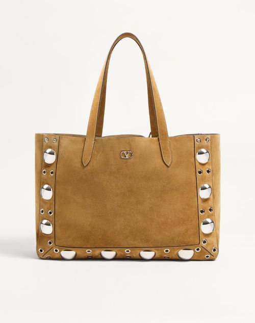 Valentino Garavani Garavani Nellcôte Suede Shopping Bag Woman Havana Beige Uni In Brown