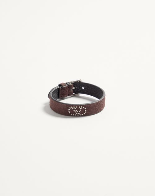Valentino Garavani Vlogo Signature Suede And Metal Bracelet Man Brown Onesize