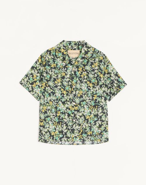 Valentino - Valentino Cotton Poplin Bowling Shirt With Papier Floral Print - Black/multicolour - Man - Shirts