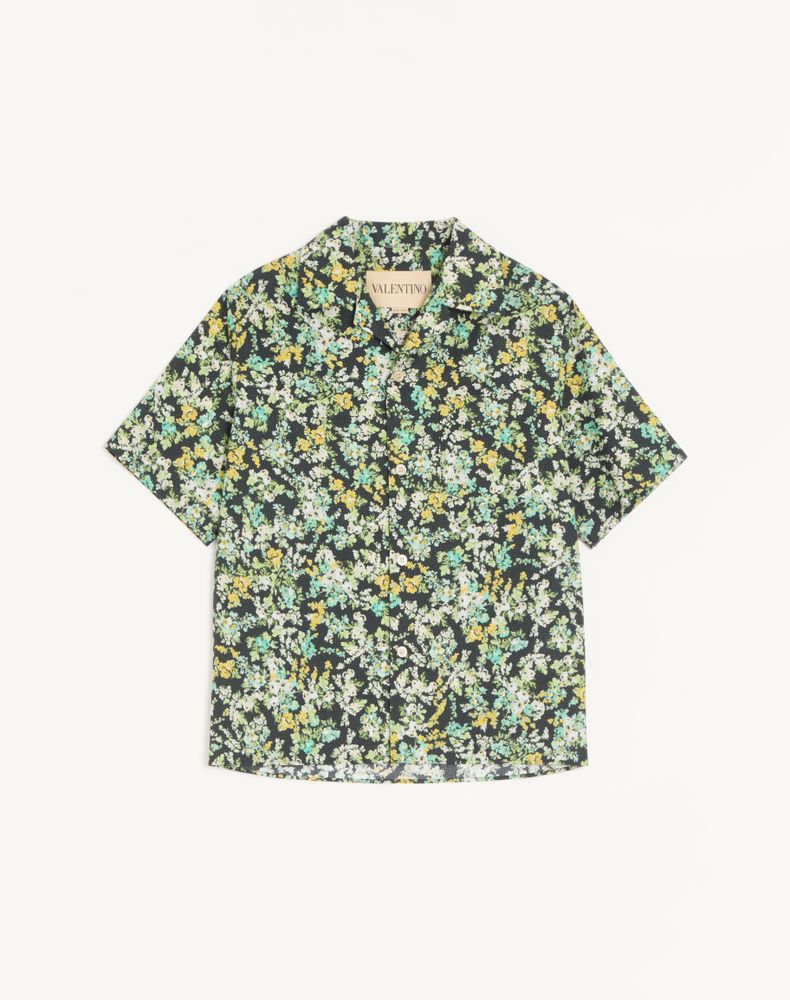 Valentino Men's Black/Multicolour Cotton Poplin Bowling Shirt With Papier Floral Print Man 46