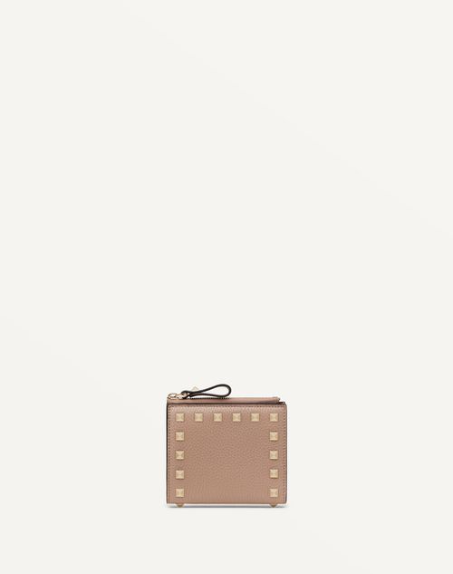 Valentino Garavani Small Rockstud Grainy Calfskin Wallet Woman Poudre Uni