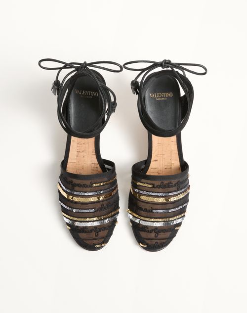 Valentino Garavani - La Cruisette Mesh Wedge With Embroidery 75mm - Black - Woman - Espadrilles And Wedges