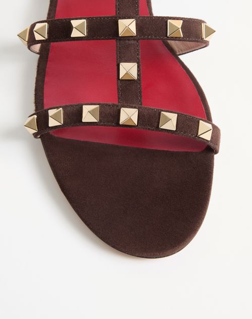 Valentino Garavani - Rockstud Slide Sandal In Suede 05mm - Ebony - Woman - Sandals