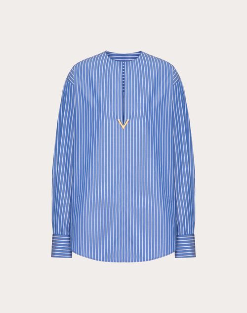 Shop Valentino Contrails Popeline Oberteil Frau Hellblau/weiss 42 In Hellblau/weiss