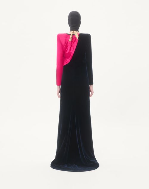 Valentino - Long Dress In Sablé Velvet - Night/fuchsia - Woman - Gowns