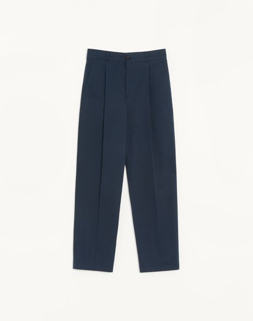Valentino - Valentino Trousers In Cotton Gabardine With Vlogo Embroidery - Navy - Man - Trousers And Shorts
