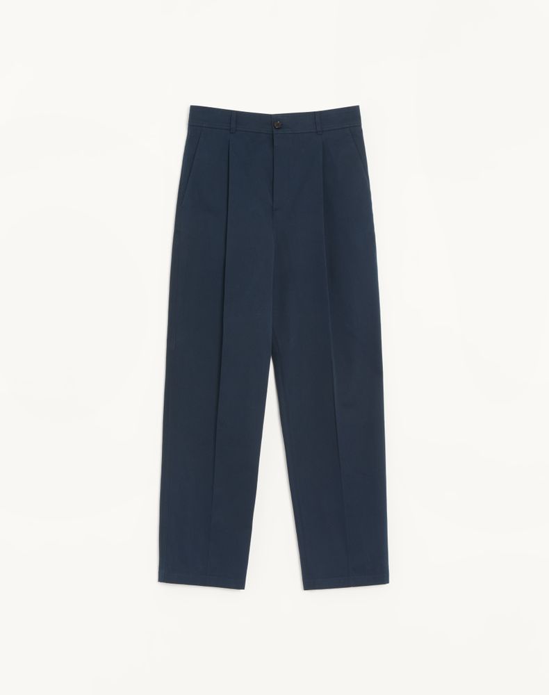 Valentino Men's Navy Trousers In Cotton Gabardine With Vlogo Embroidery Man 56