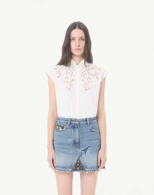 Valentino - Camicia In Popeline Ricamata - Bianco - Donna - Camicie E Top