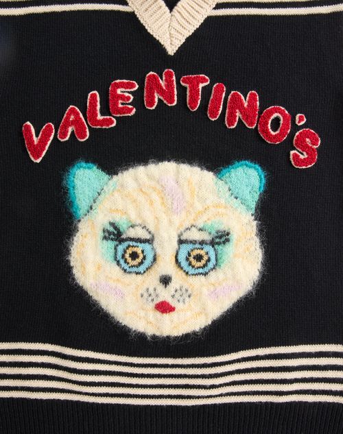 Valentino - Le Chat De La Maison Embroidered Gilet - Black/multicolor - Woman - Knitwear
