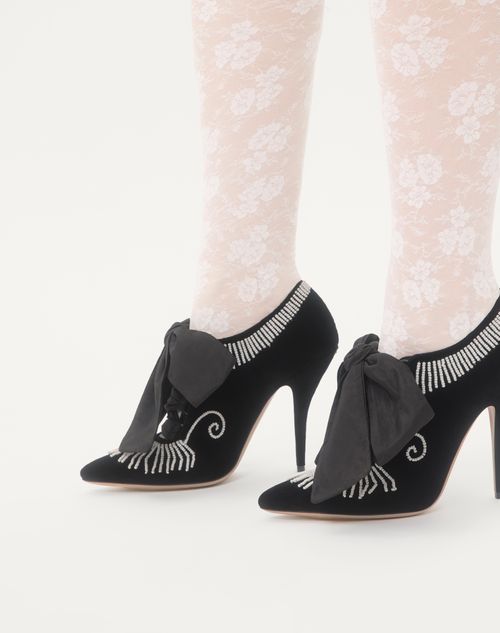 Valentino Garavani - Rockocò Velvet Ankle Boot With Beaded Embroidery 105mm - Black - Woman - Pumps