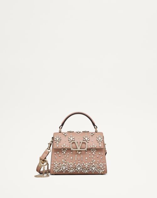Valentino Vsling Mini Rhinestone Top-handle Bag In Crystal/rose Cannelle