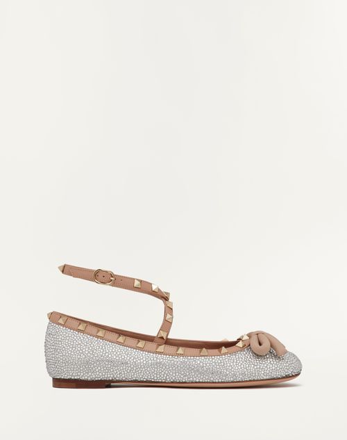 Valentino Rockstud Gold-tone Embellishment Ballerina Shoes In Crystal