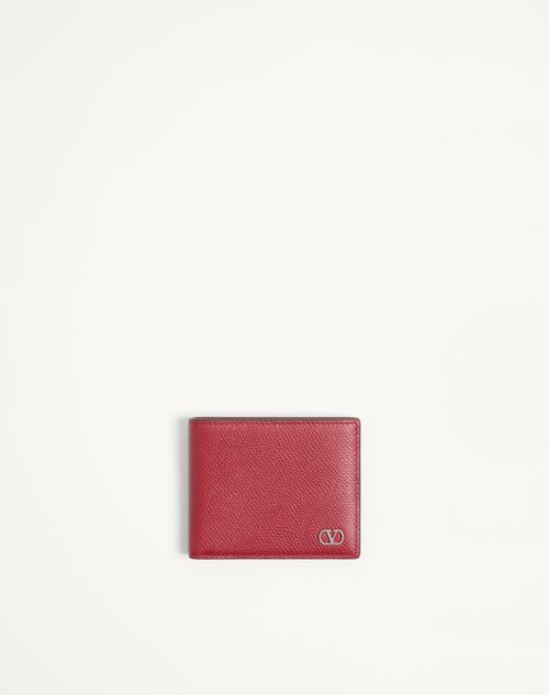 Valentino Garavani - Valentino Garavani Vlogo Signature Grainy Calfskin Wallet - Red - Man - Wallets And Small Leather Goods