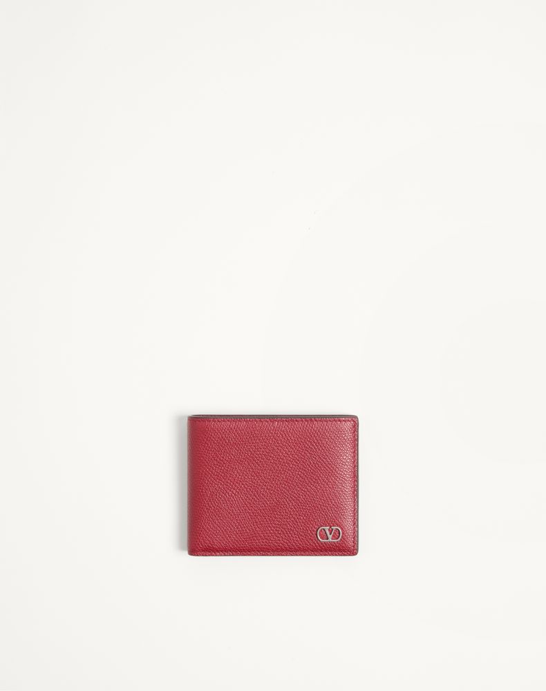 Valentino Garavani Men's Red Vlogo Signature Grainy Calfskin Wallet Man Uni