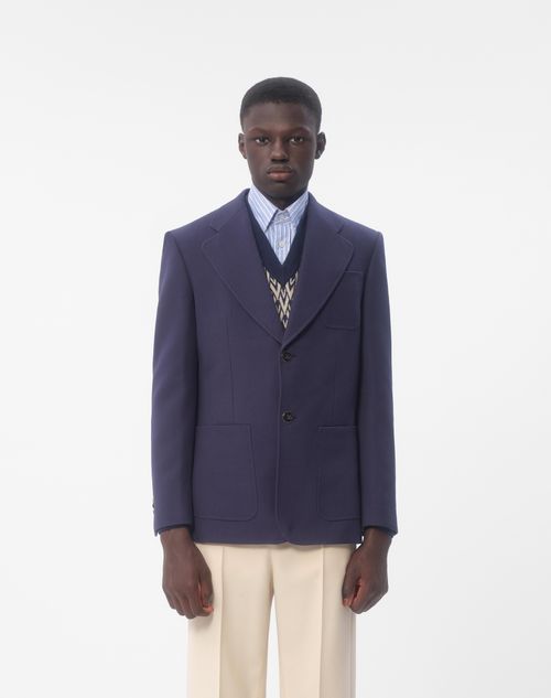 Valentino - Single-breasted Wool Gabardine Jacket - Blue - Man - Coats And Blazers