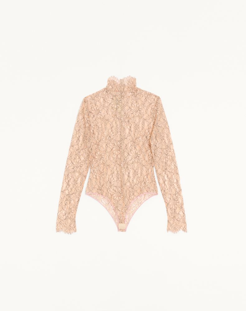 Valentino Rebrodé Lace Bodysuit Woman Skin Xs In Neutral