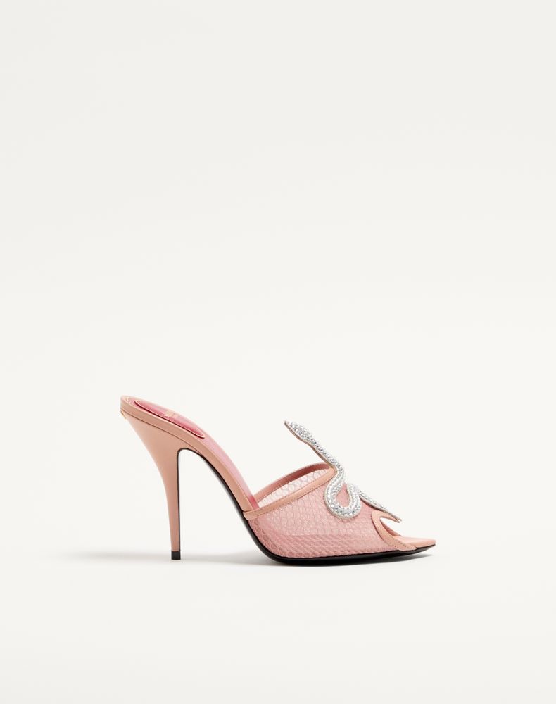 Valentino Garavani Women's Pink Coeur Vipère Mesh Slide Sandal 105Mm Woman 42