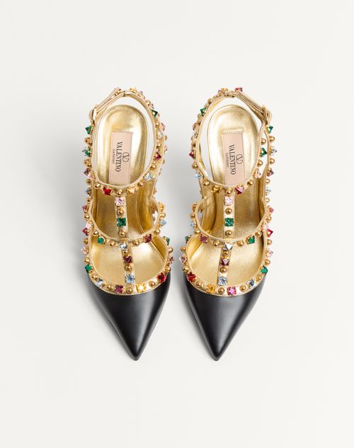 Valentino Garavani - Rockstud Calfskin Pumps With Cabochon And 100mm Crystals - Black/antique Brass - Woman - Pumps