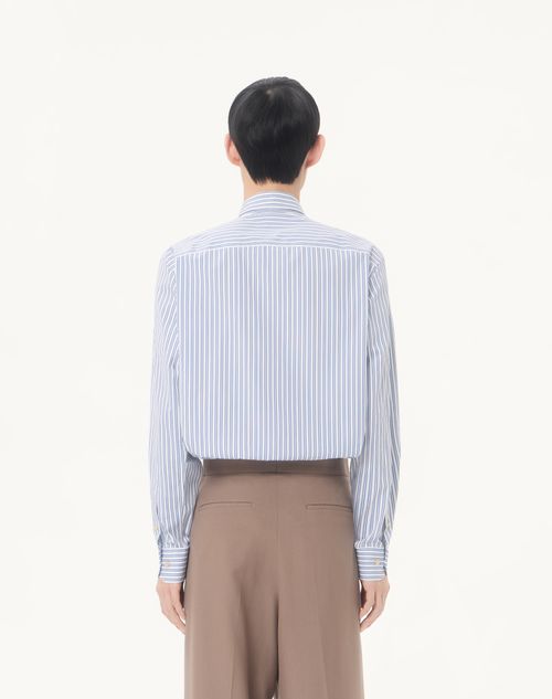 Valentino - Valentino Cotton Poplin Shirt With Vgold Stripes - Ivory/blue - Man - Shirts
