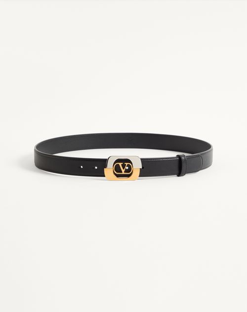 Valentino Garavani - Valentino Garavani Vlogo Signature Belt In Shiny Calfskin 30 Mm - Black - Man - Belts