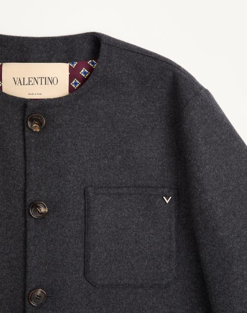 Valentino - Valentino Double Wool Caban With Metallic V Detail - Grey - Man - Outerwear