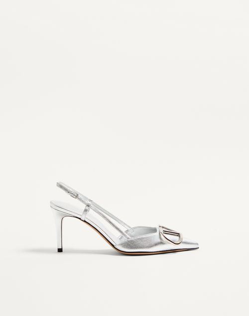 Valentino Garavani - Vlogo Signature Slingback Pump In Laminated Nappa Leather 80mm - Silver - Woman - Pumps