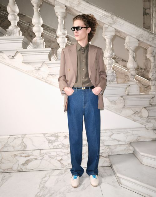 Valentino - Valentino Double-breasted Jacket In Natté Wool - Beige - Man - Coats And Blazers