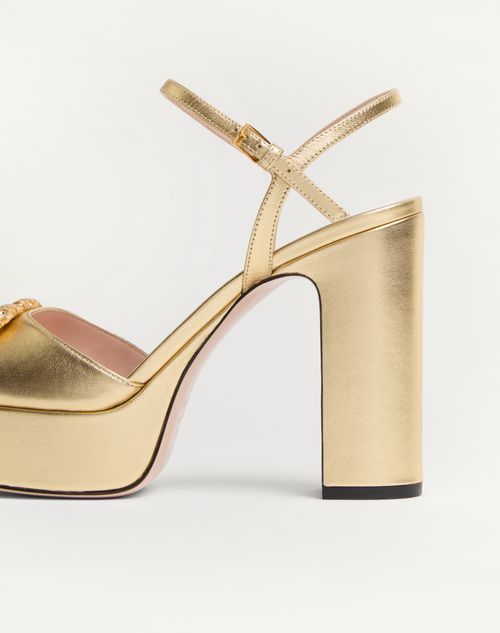 Valentino Garavani - Vlogo Signature Platform Pump In Laminated Nappa 115mm - Antique Brass/crystal - Woman - Pumps