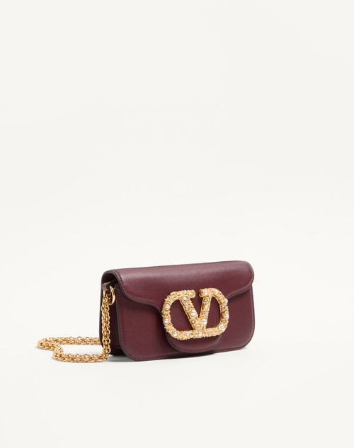 Valentino Garavani - Valentino Garavani Locò Small Shoulder Bag In Calfskin With Jewel Logo - Rosewood - Woman - Shoulder Bags