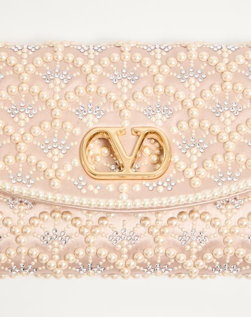 Valentino Garavani - Valentino Garavani Devain Small Shoulder Bag With Pearls And Rhinestones - Cream - Woman - Shoulder Bags