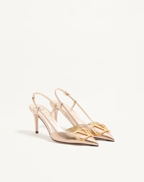 Valentino Garavani - Vlogo Signature Slingback Pump In Laminated Nappa Leather 80mm - Champagne - Woman - Pumps And Slingbacks